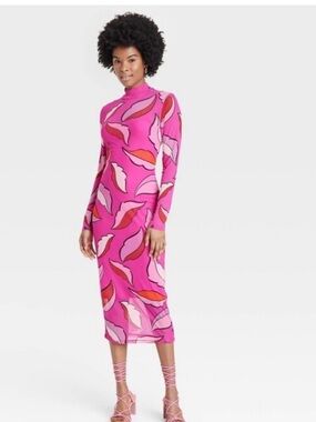 Sammy B Target Black History Month Collab Vibrant Pink Leaf-Print Midi Dress XL